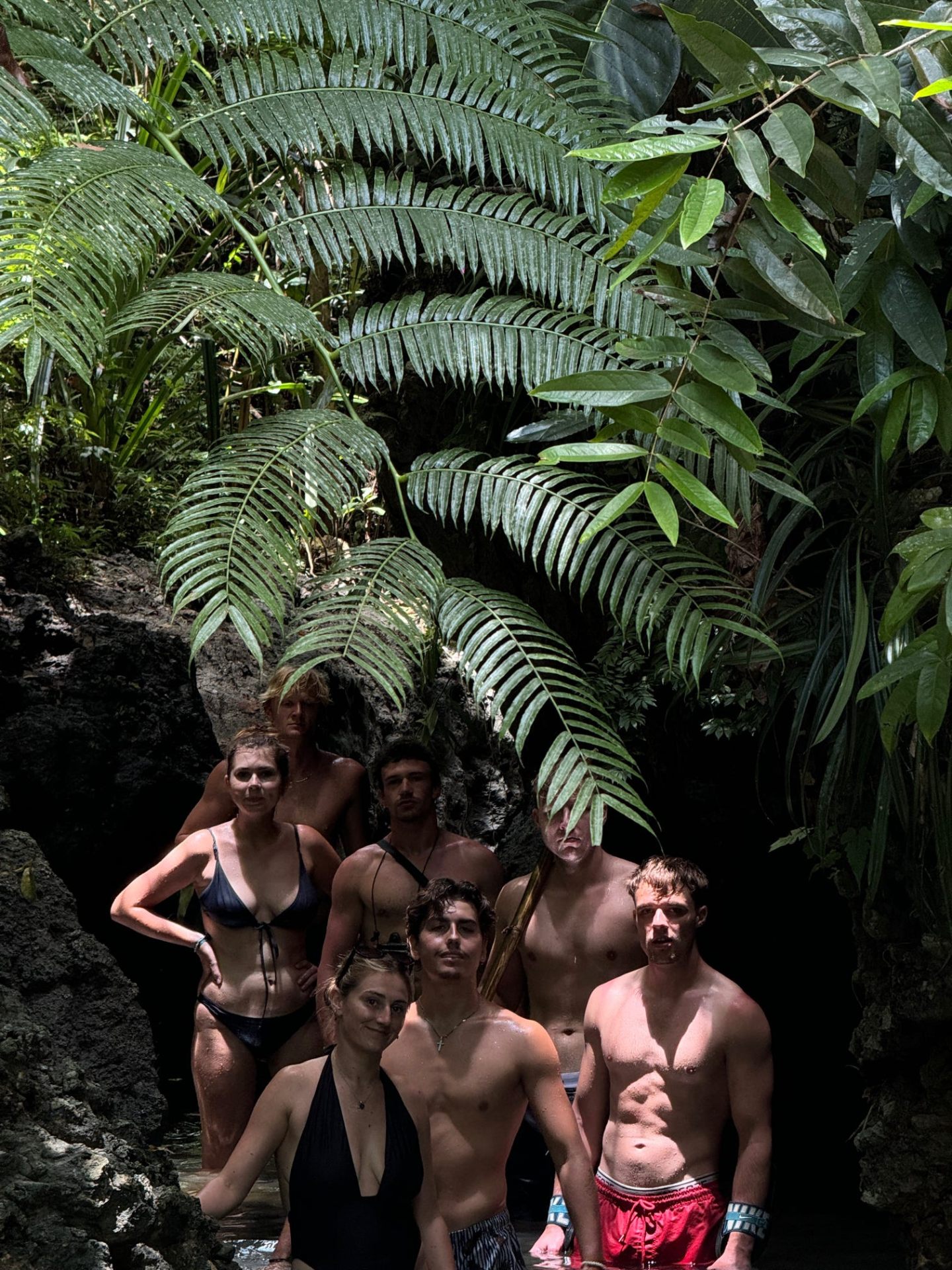 The group in the jungle canyon pool, Juan & Lonely